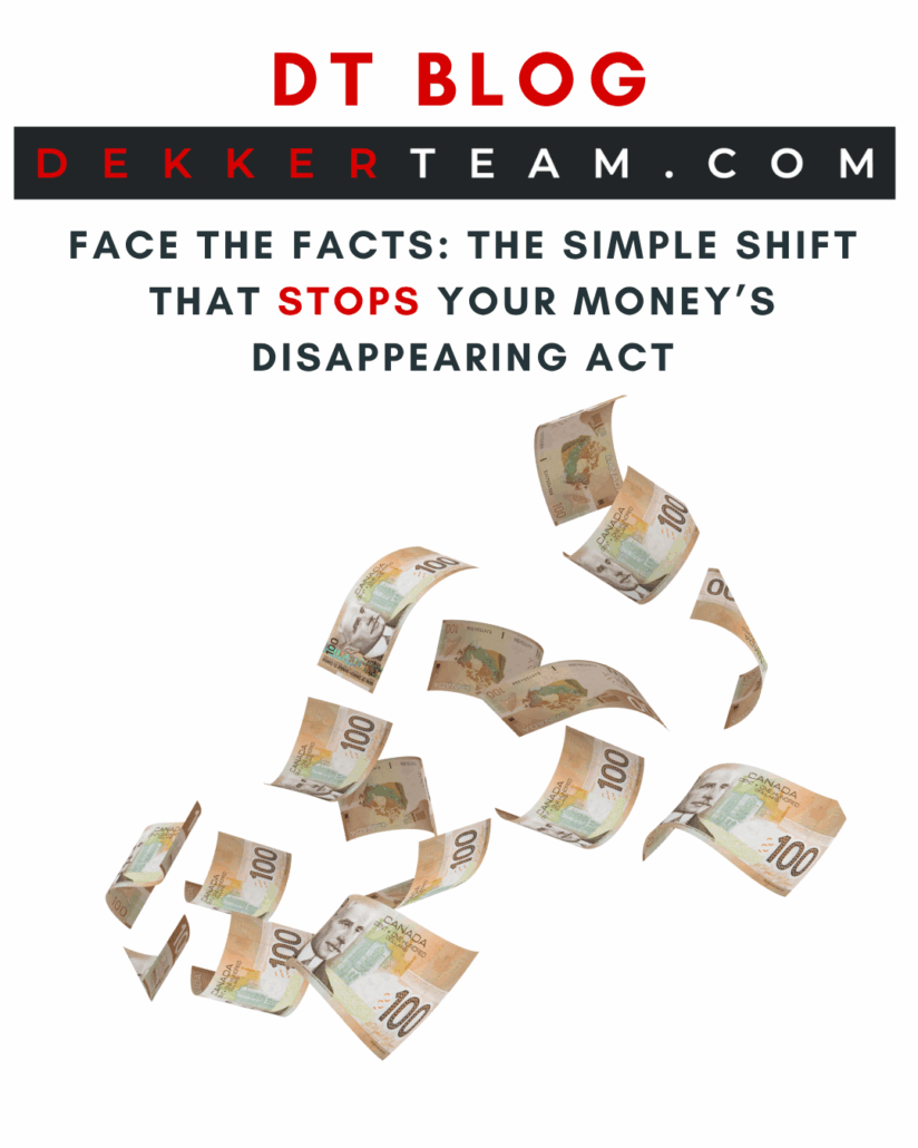 $100 bills/money blowing/flying away on with no boundaries background DT blog FACE the Facts: The Simple Shift That Stops Your Money’s Disappearing Act
